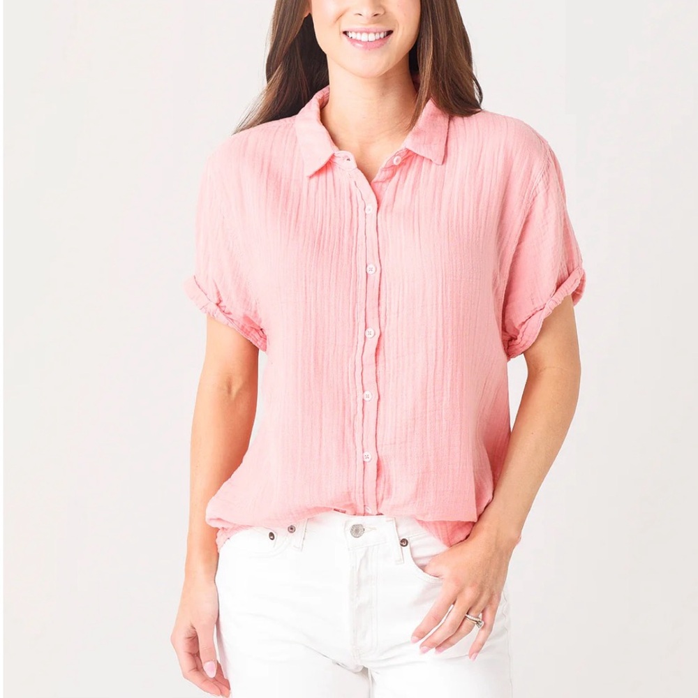 NEW DYLAN Women's Gauze short Sleeve Button-Up